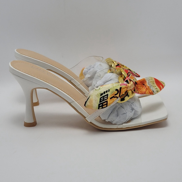 Cape Robbin Shoes - Cape Robbin Concur Heel Transparent PVC Scarf Accent Square Toe Slide White Sz 8